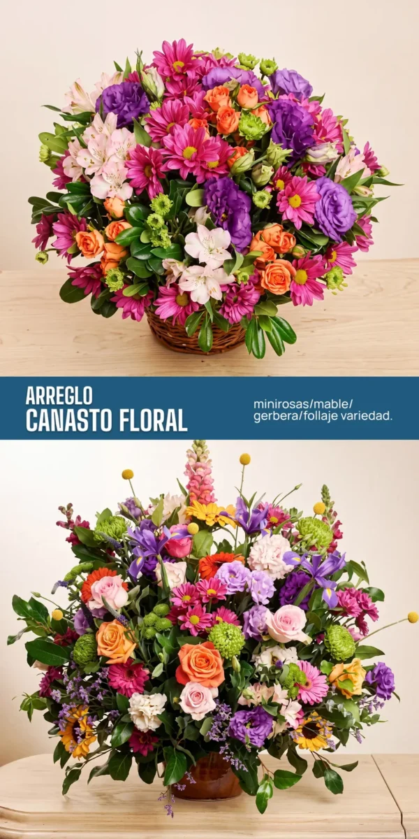 Arreglo floral canastillo de 25 flores mixtas - Funeraria María Ayuda