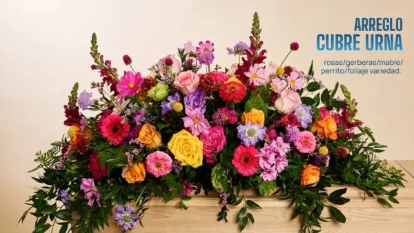 Arreglo floral cubre urna de 50 flores mixtas - Funeraria María Ayuda